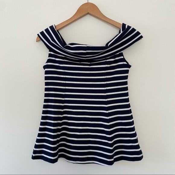 Anthro Maeve blouse women's XS navy blue stripe off the shoulder nautical top - Picture 6 of 9